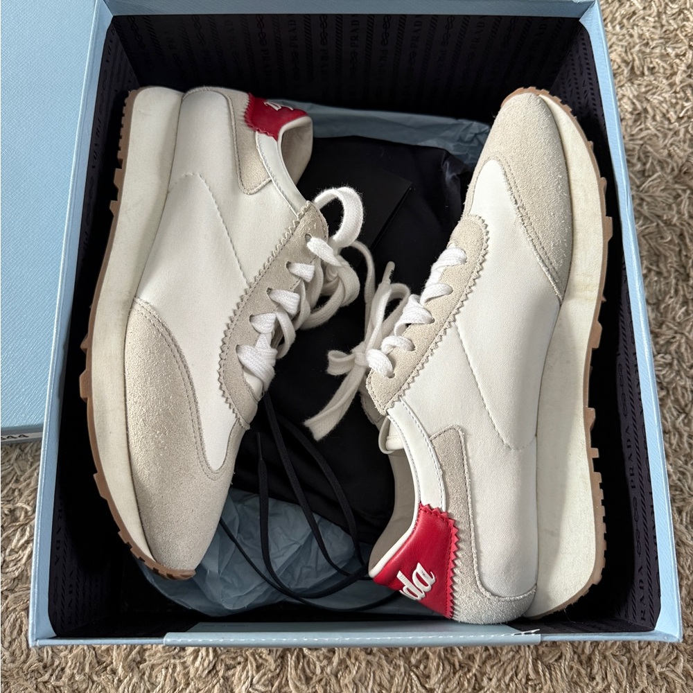 Prada White and Red Women's Sneakers